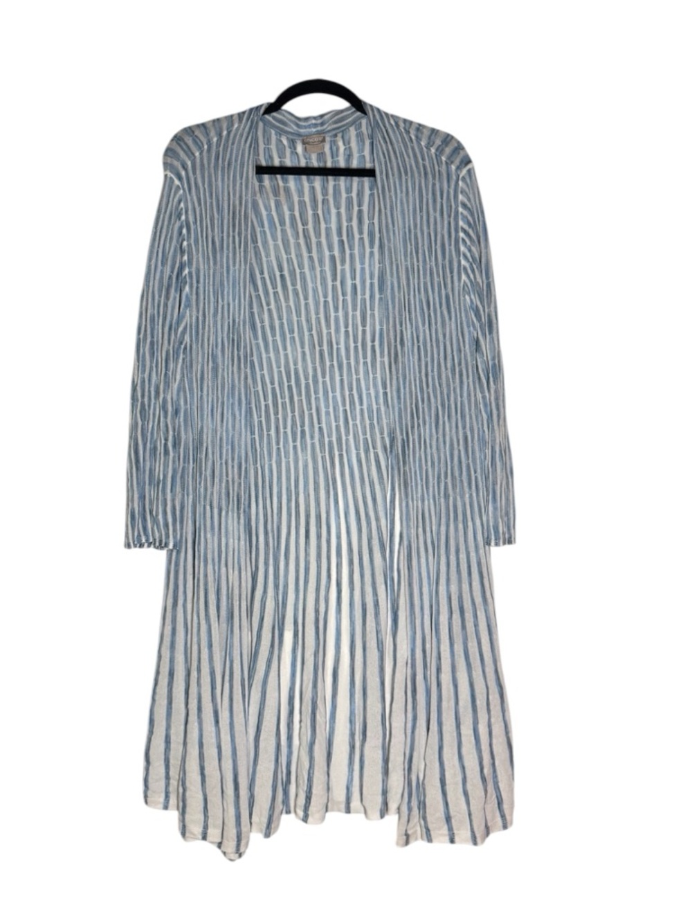 Chico’s Travelers Open Front Sweater Lightweight Slub Blue and White 4 / XXL